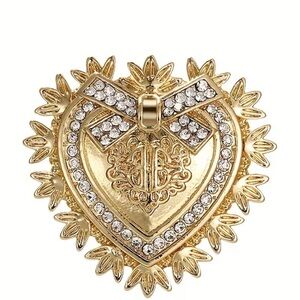 Vintage Style Gold Tone Rhinestone Heart Brooch | 1.5” Statement Pin
